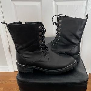 TORRID Black Leather Metal Combat Boot